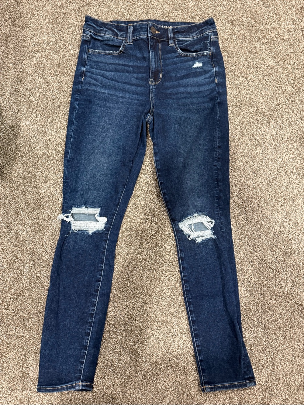 American Eagle Outfitters Dark Blue Distressed Skinny Jeans